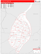 St. Louis City County, MO Digital Map Red Line Style